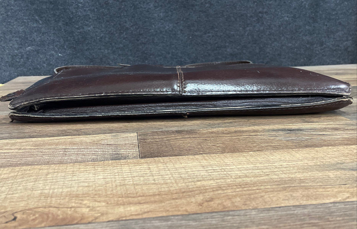 Vintage Brown Leather Slim Briefcase Attache Bag Large Portfolio Case