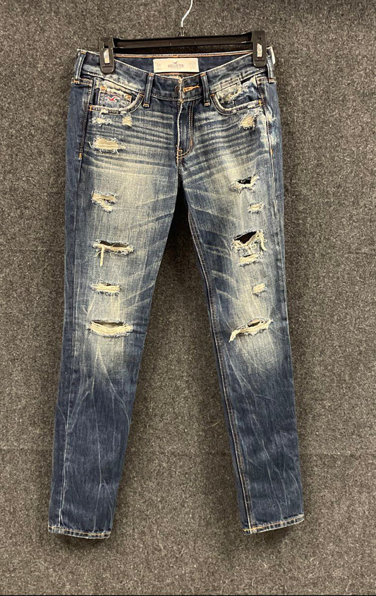 Hollister Women's Blue Distressed Ripped Jeans 100% Cotton Sz 0R W24 L31 NWT