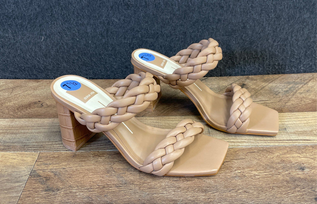 Dolce Vita Paily Braided Double Strap Block Heel Sandals Tan Size 7.5