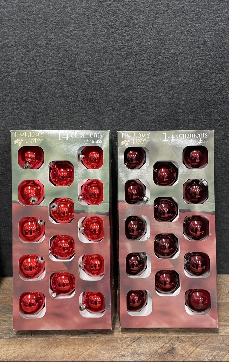 Holiday Time Rauch Glass Ball Ornaments 28 Piece Lot Red Burgundy Christmas