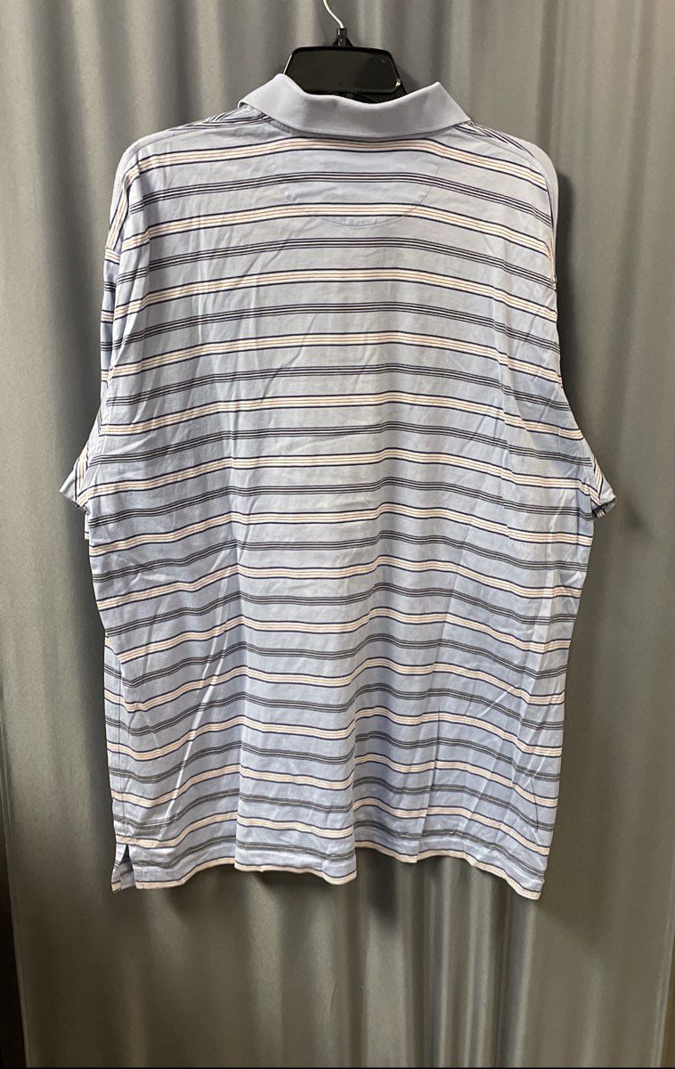 Austin Reed Men's Blue Striped Mercerized Cotton Short Sleeve Polo Shirt Sz XL