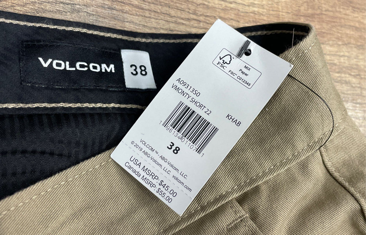 Volcom Men's Vmonty Short 22 Khaki Chino Walkshorts Size 38 NWT