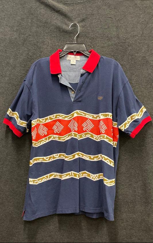 Vintage 90s Oscar de la Renta Men's Navy Abstract Geometric Polo Shirt Sz XL