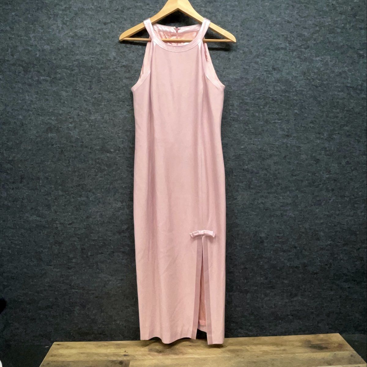Datiani Women's Pink Halter Neck Maxi Dress Bow Detail Side Slit Gown