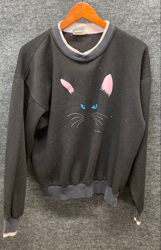 Acton Women's Vintage 90s Black Cat Graphic Crewneck Sweatshirt Sz M