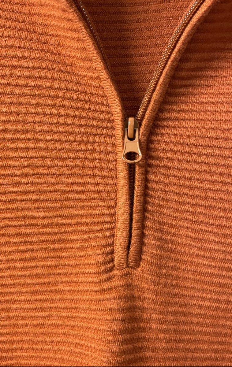 Fashion Women's Sweater Orange Ribbed Knit Half-Zip Pullover Size L