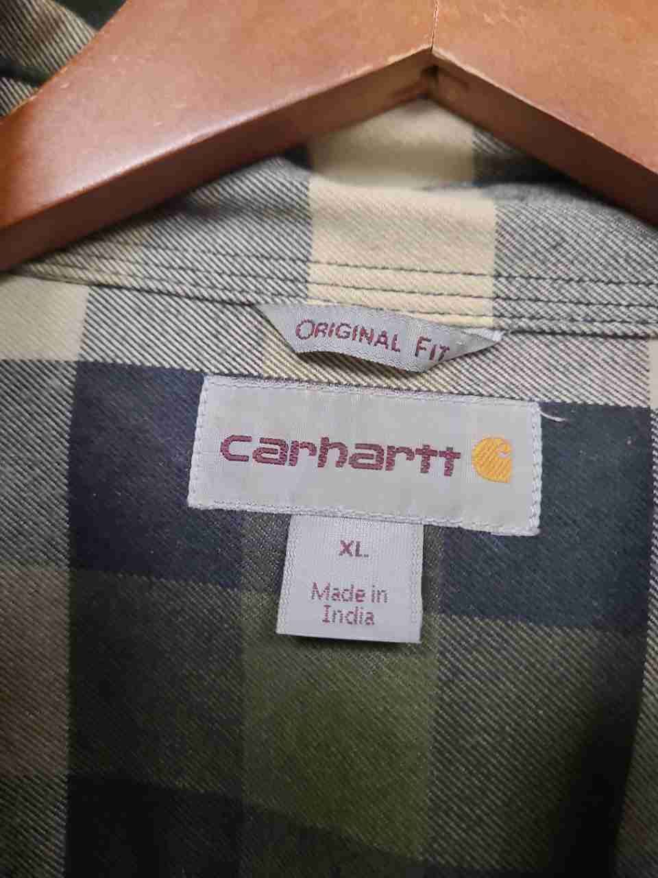 Carhartt Men's Hubbard Plaid Long Sleeve Shirt Green Cream Original Fit XL