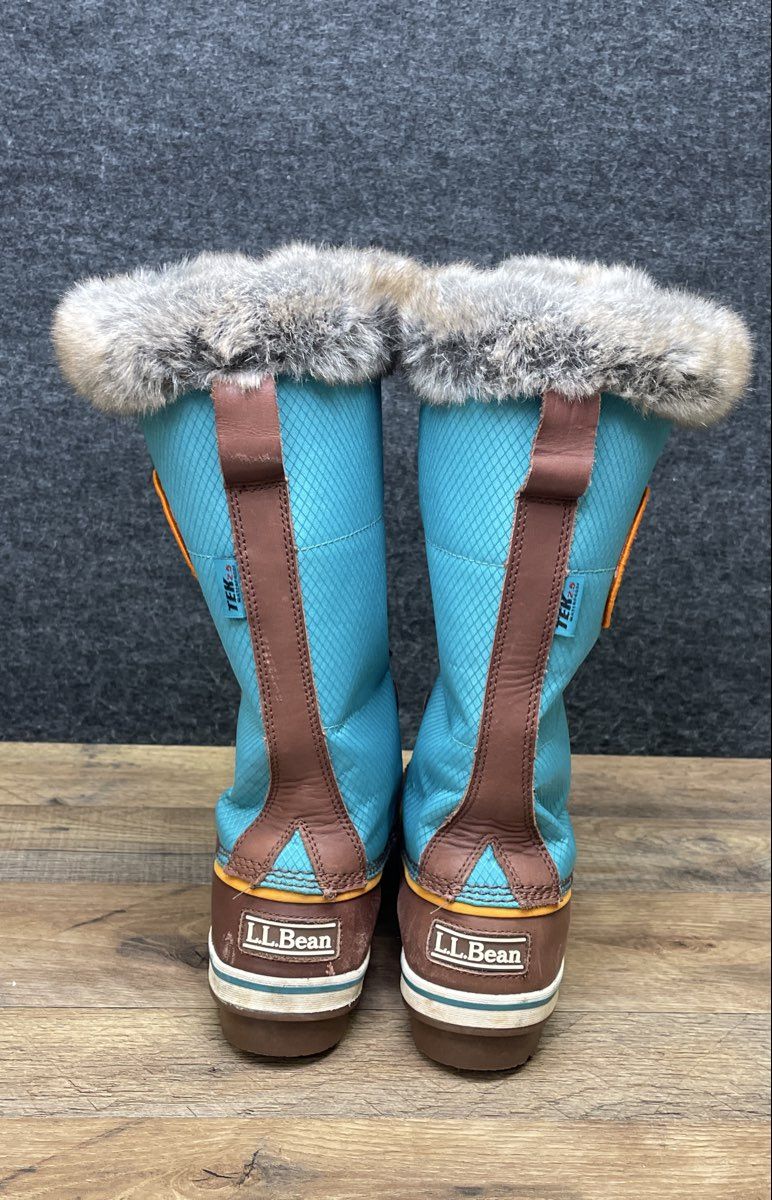 LL Bean Wildcat Boots Teal Brown Waterproof Faux Fur Snow Boots Women's Size 10