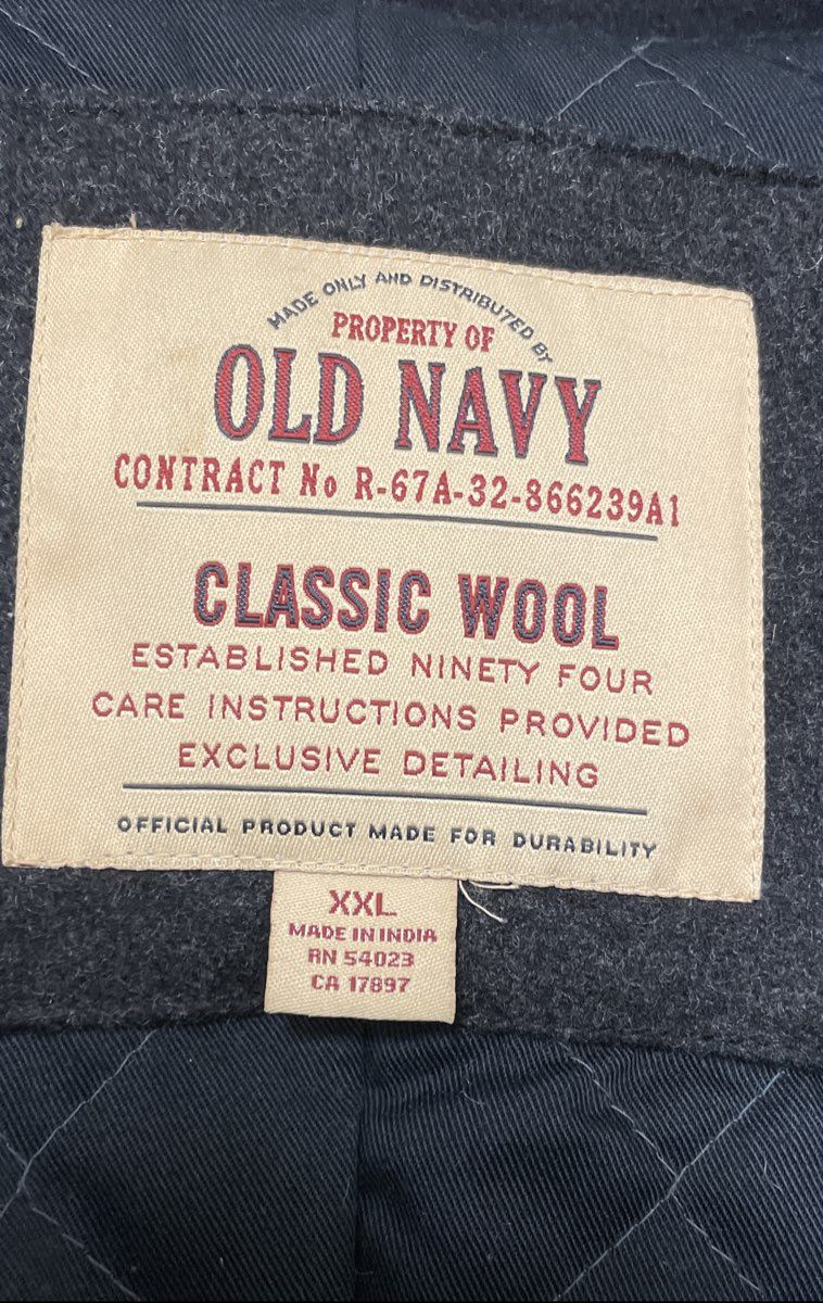 Old Navy Men's Black Classic Wool Double Breasted Pea Coat Quilted Sz XXL
