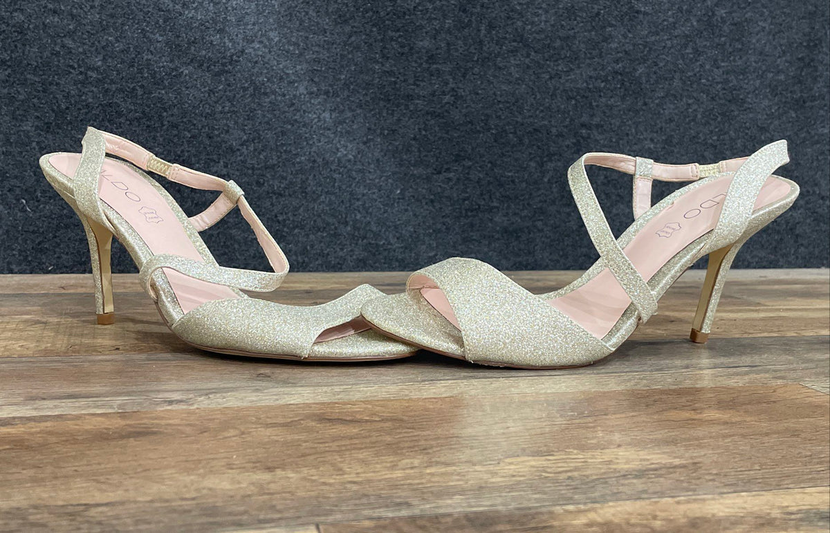 Aldo Silver/Pink Glitter Strappy Slingback Stiletto Heels Women's Size 9