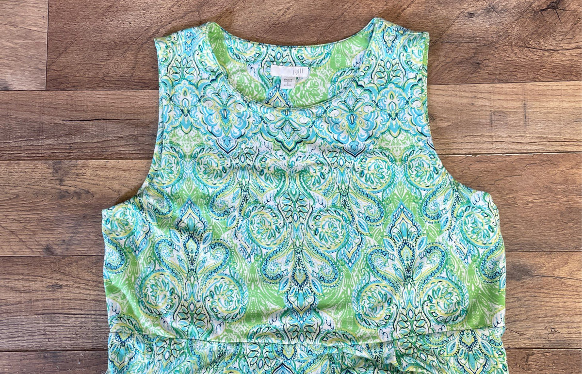 J. Jill Women's Paisley Sleeveless Maxi Dress Green Blue Rayon Spandex Sz S P