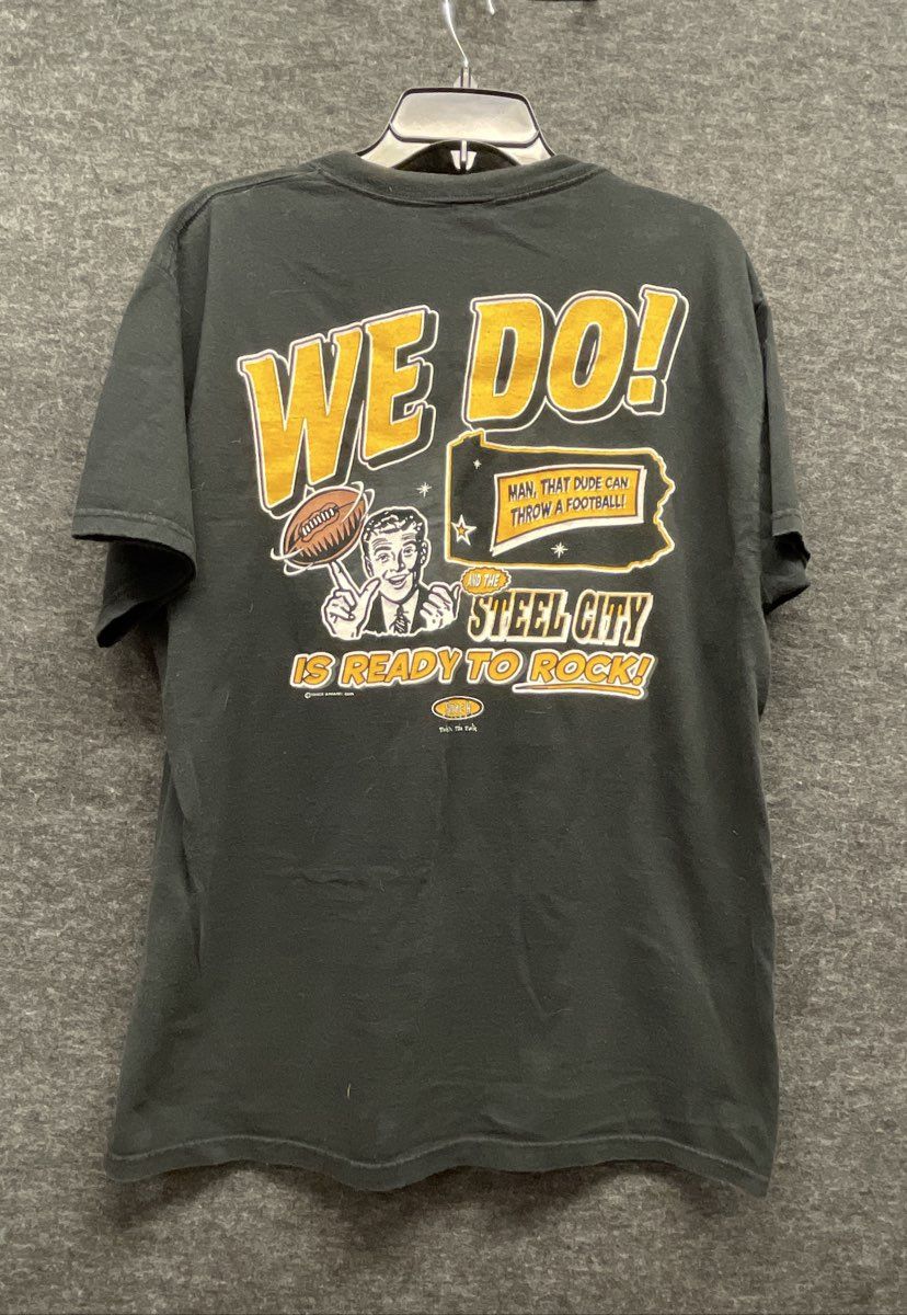 Smack Apparel Men's Black Vintage Y2K Pittsburgh Steelers Parody T-Shirt Sz L