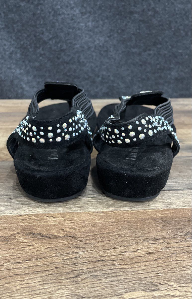 Kim Rogers Black Embellished Rhinestone Thong Slingback Sandals Size 6.5M