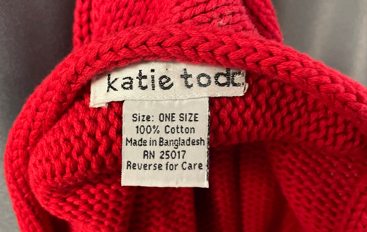 Katie Todd Women's Red 100% Cotton Chunky Knit Cardigan Scarf Large Buttons OS