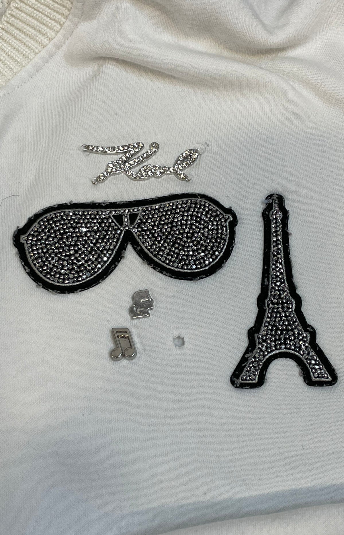 Karl Lagerfeld Paris Women's White Embellished Eiffel Tower Sweatshirt Sz L