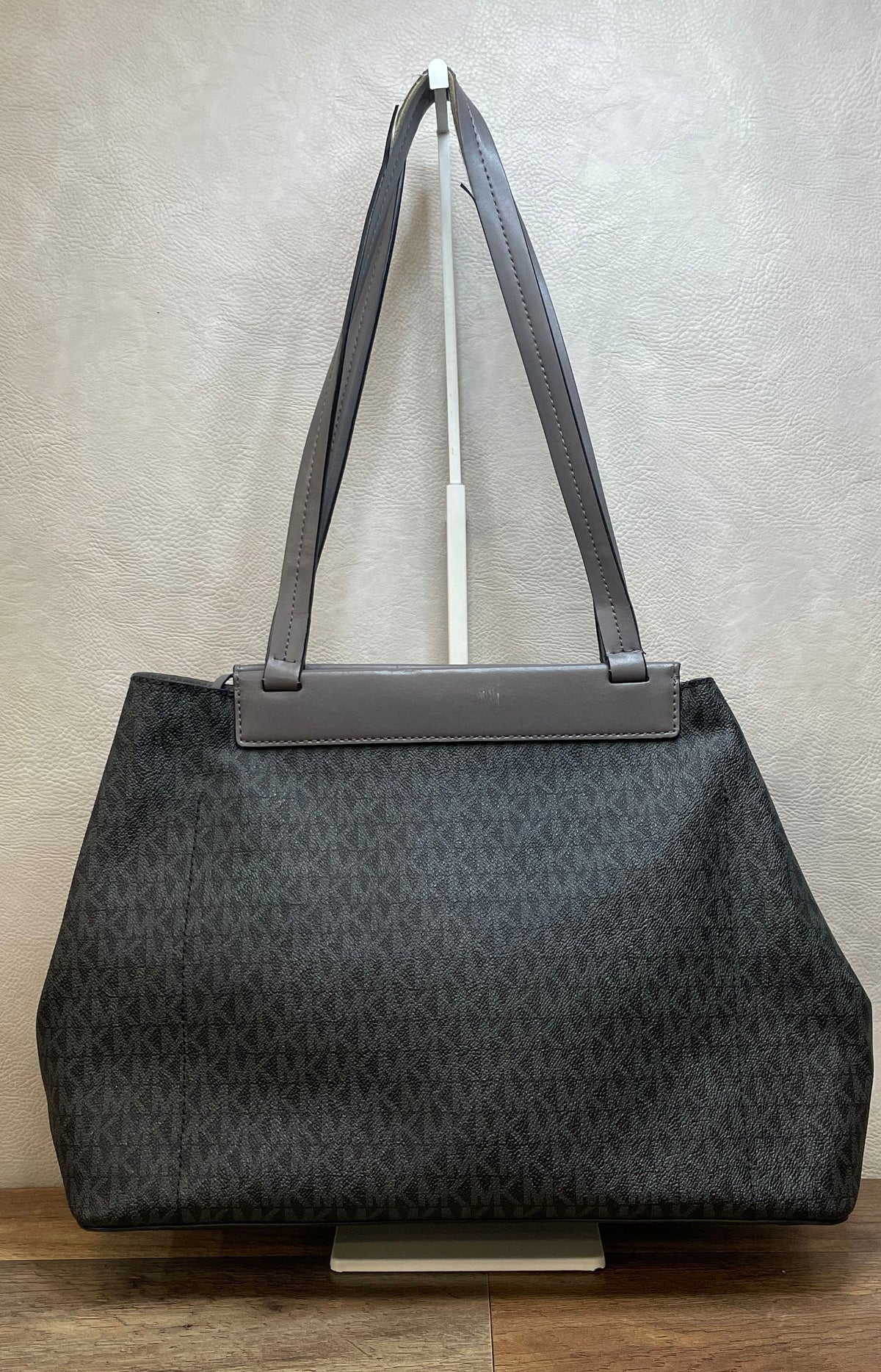 Michael Kors Black Grey Signature Monogram Logo Tote Bag Silver Hardware
