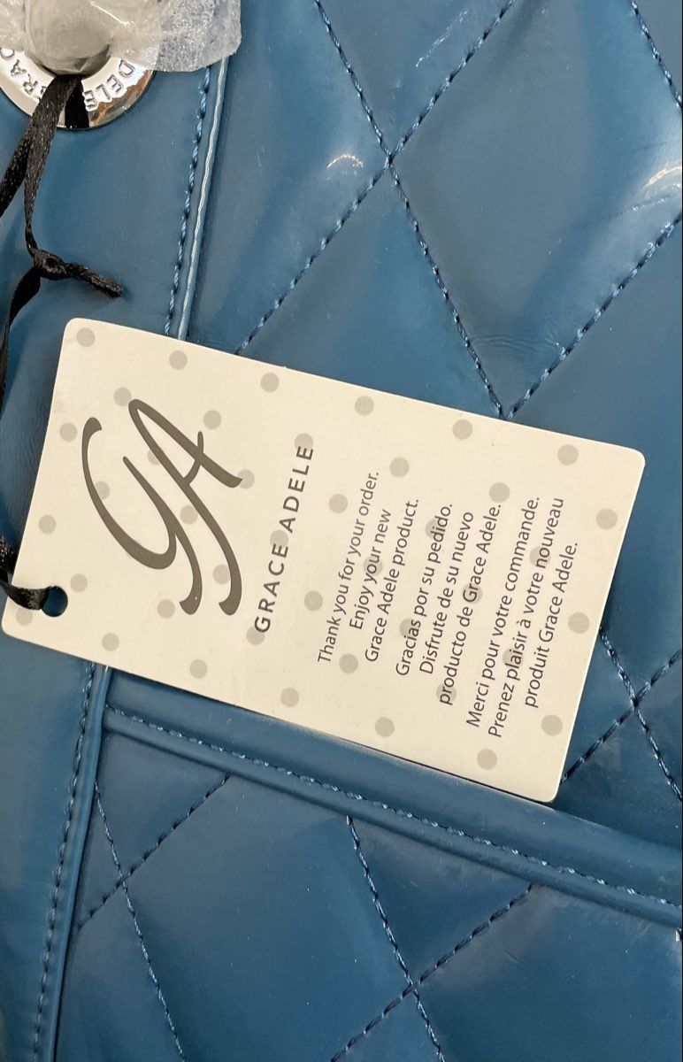 Grace Adele Blue 2010s Quilted Patent Shoulder Bag Tote NWT with Pouch Set