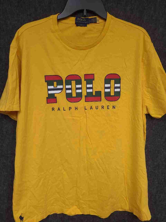 Polo Ralph Lauren Men's Yellow Colorblock Graphic Logo Classic Fit T-Shirt Sz L