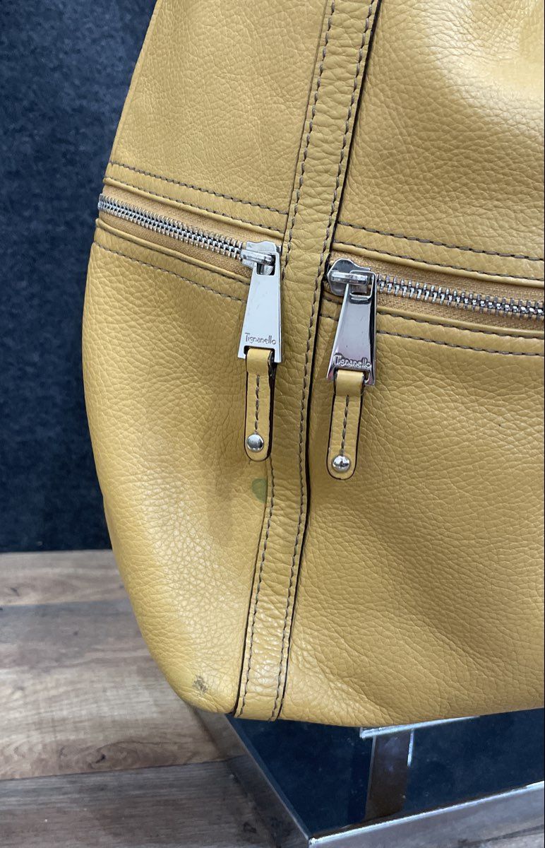 Tignanello Yellow Pebbled Leather SoHo Hobo Shoulder Bag Silver Hardware