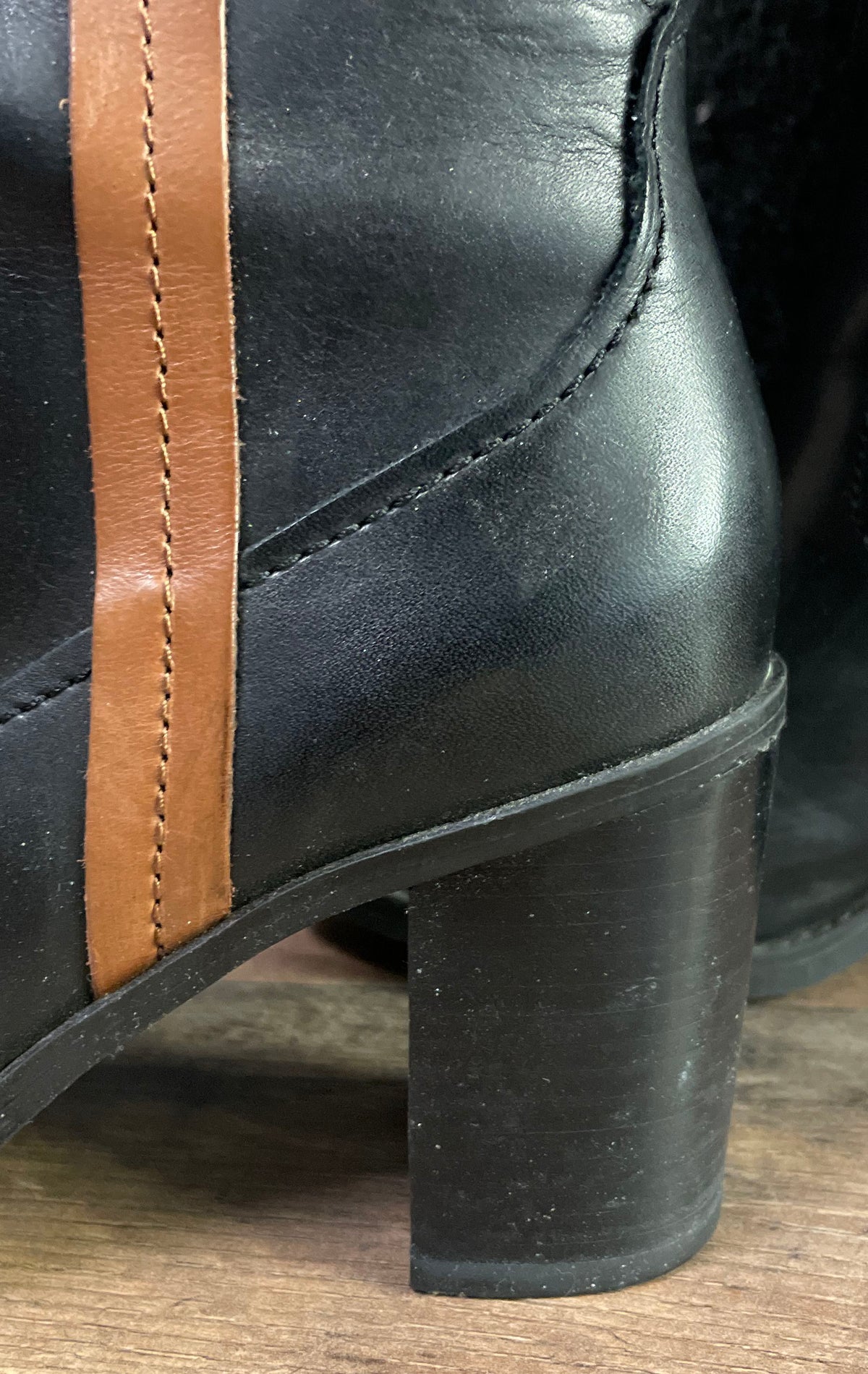 Etienne Aigner Black Brown Two-Tone Leather Tall Riding Boots Women's Size 7.5