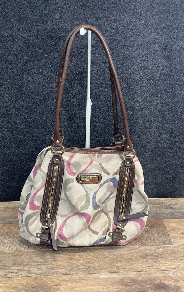 Rosetti Multi-Color Signature Link Print Canvas Shoulder Bag Triple Compartment