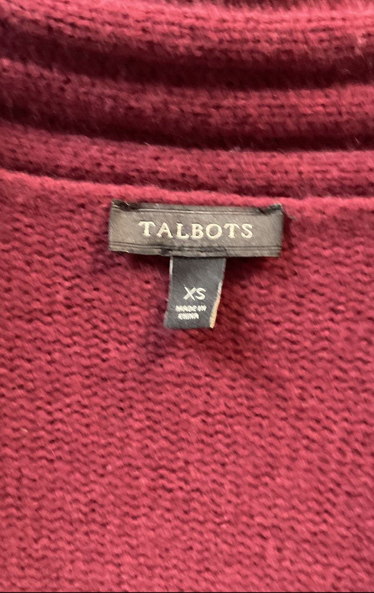 Talbots Women's Burgundy Merino Wool Cashmere Blend Open Front Cardigan Sz XS