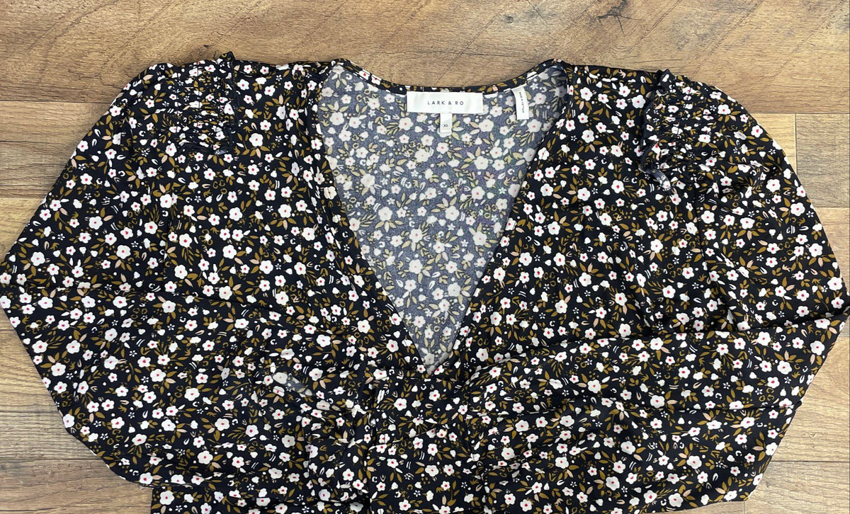 Lark & Ro Women's Floral Wrap Dress Black V-Neck Long Sleeve Sz XL