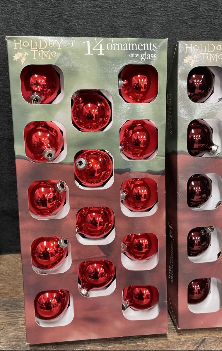 Holiday Time Rauch Glass Ball Ornaments 28 Piece Lot Red Burgundy Christmas
