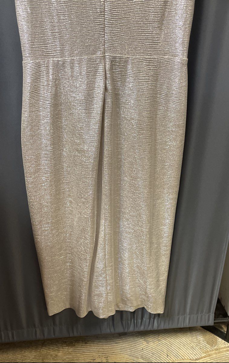 Lauren Ralph Lauren Women's Metallic Faux Wrap Dress Champagne Silver Sz 14