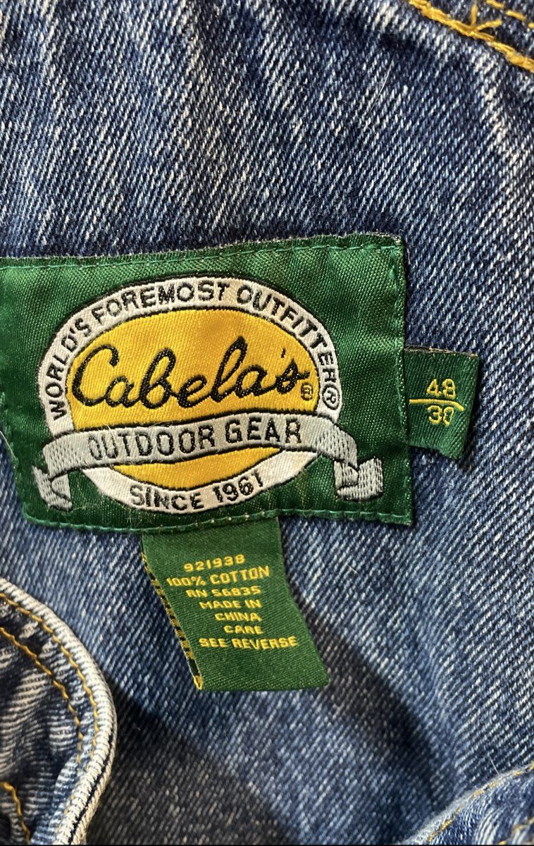 Vintage 90s Cabela's Men's Blue Denim Bib Overalls Carpenter Pants Sz 48x30