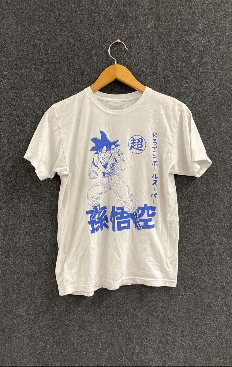 Dragon Ball Super Men's White Goku Graphic Kanji Blue T-Shirt Sz M