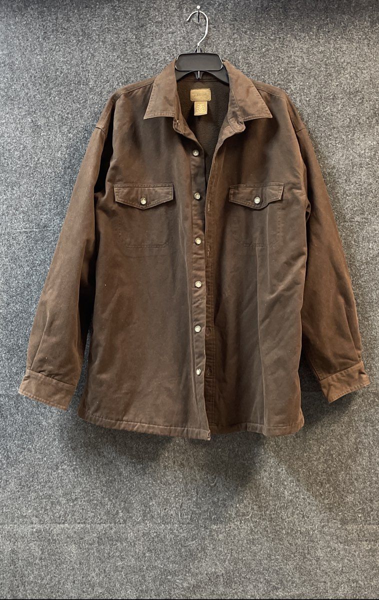 St. John's Bay Men's Brown Fleece Lined Canvas Shirt Jacket Quilted Sz XL
