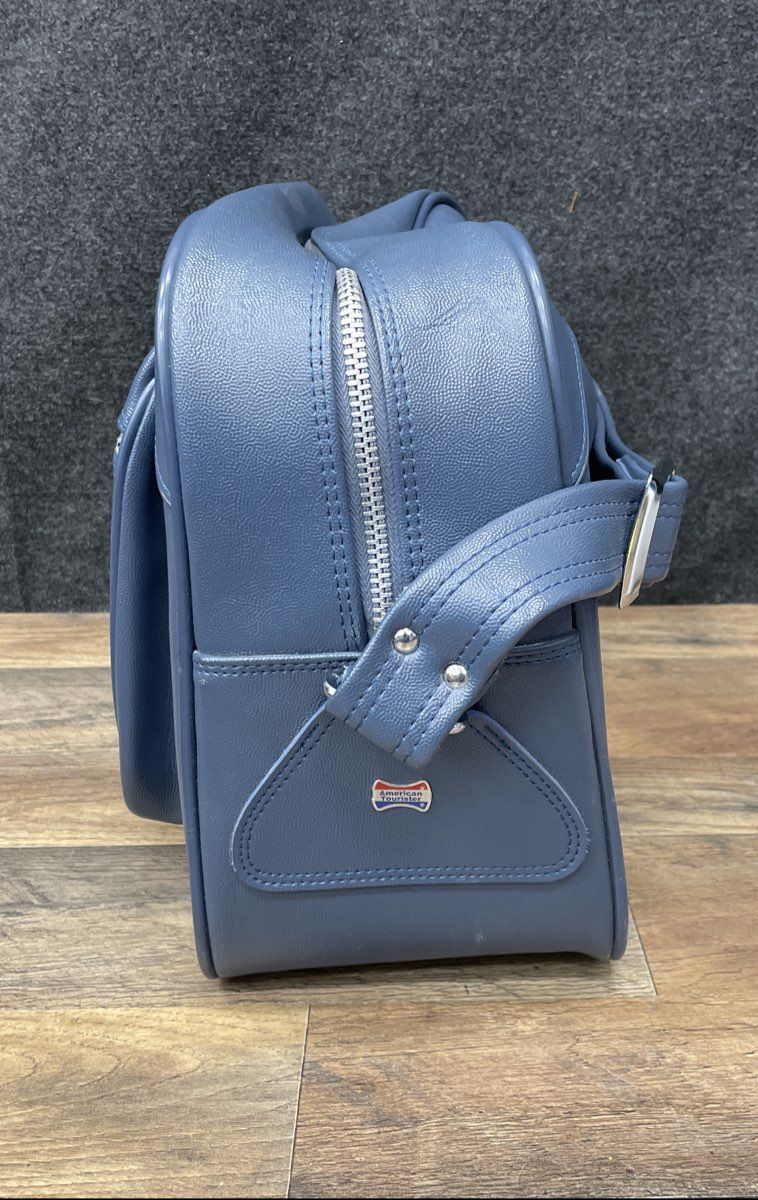 Vintage American Tourister Blue Vinyl Carry-On Flight Travel Bag