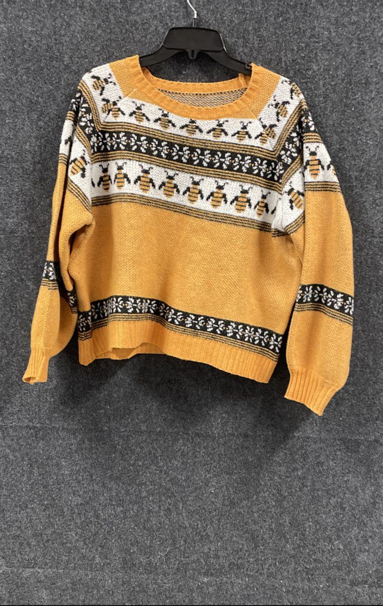Romwe Women's Yellow Bee Pattern Honeybee Crewneck Sweater Plus Size Sz 4XL
