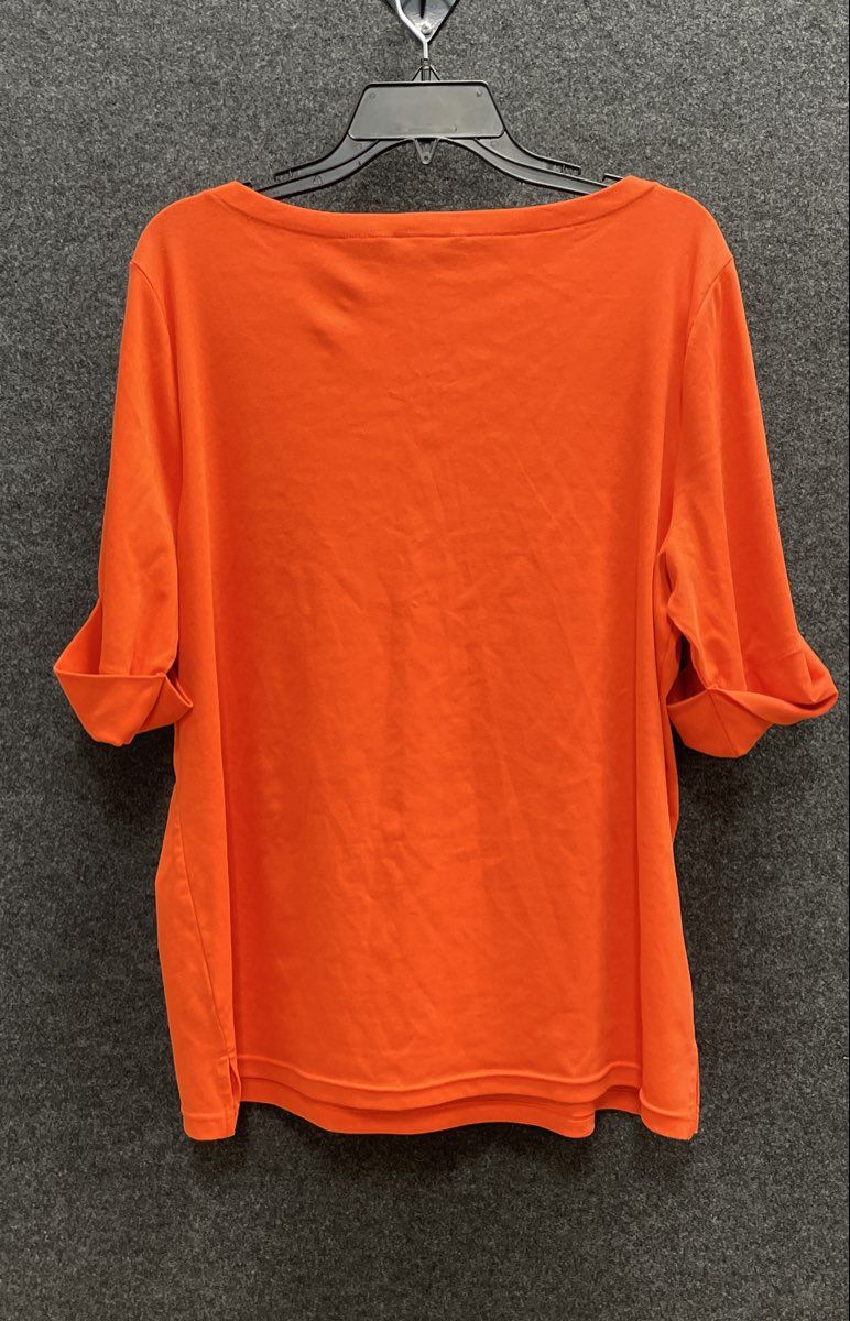 Lauren Ralph Lauren Women's Orange Boat Neck Cuffed Half Sleeve Top Sz 3X