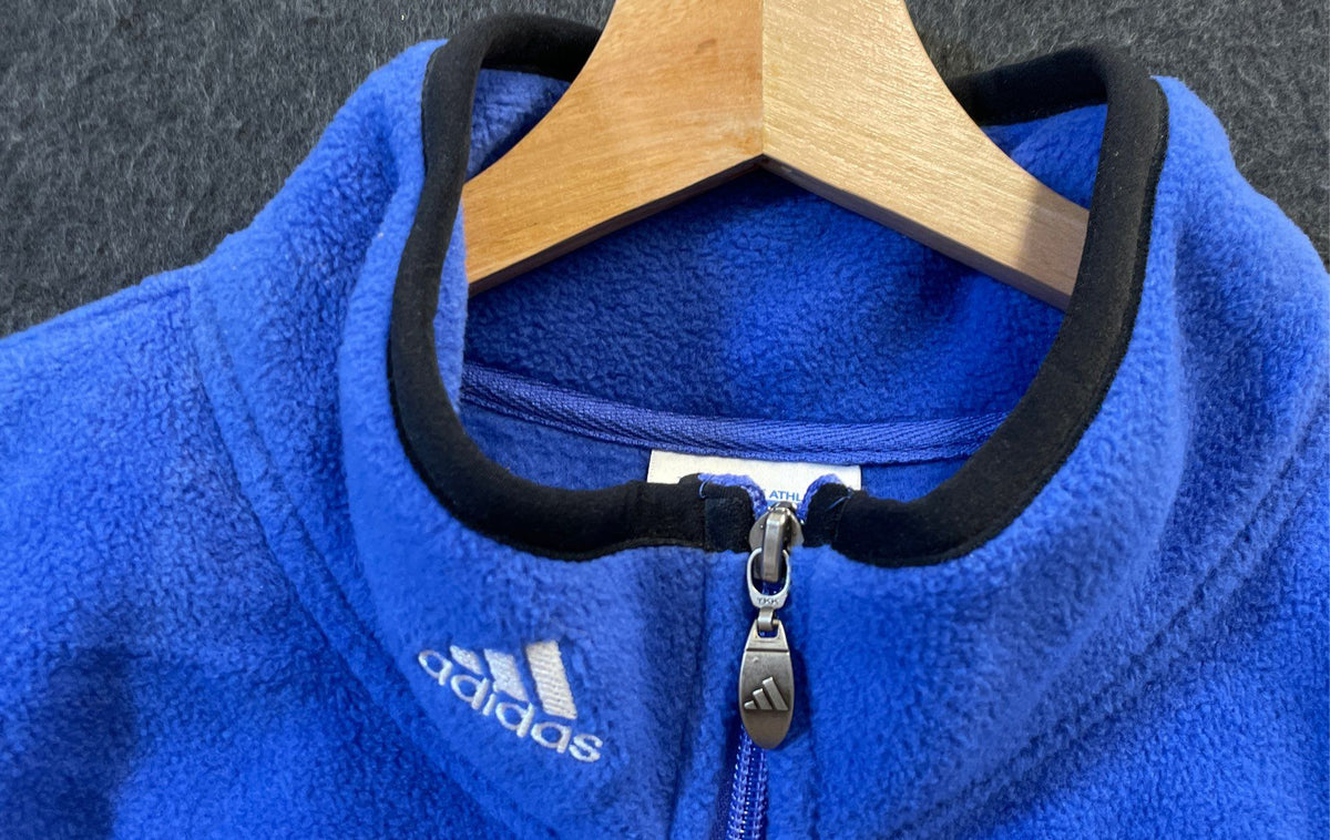 Vintage Y2K Adidas Men's Blue Full Zip Fleece Vest Pocket Mock Neck Sz XL