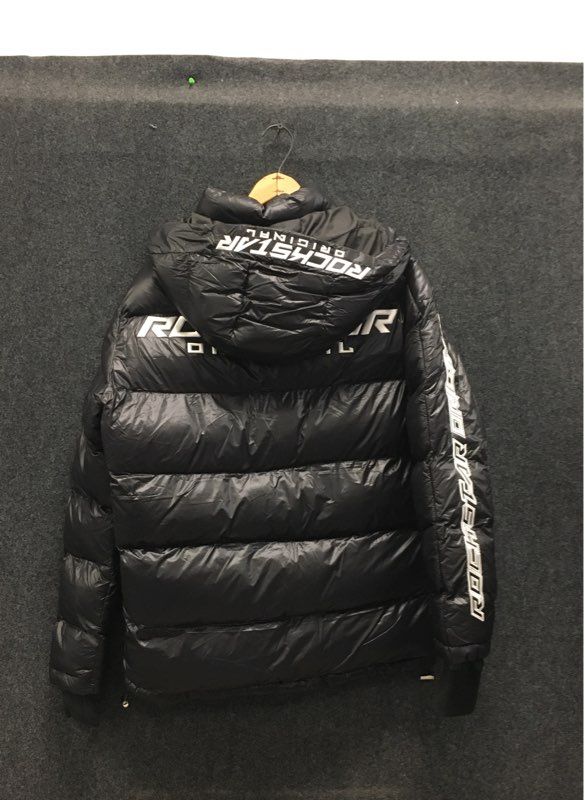 Rockstar Original Men's Alasia Puffer Jacket Black Hooded Logo Sz M
