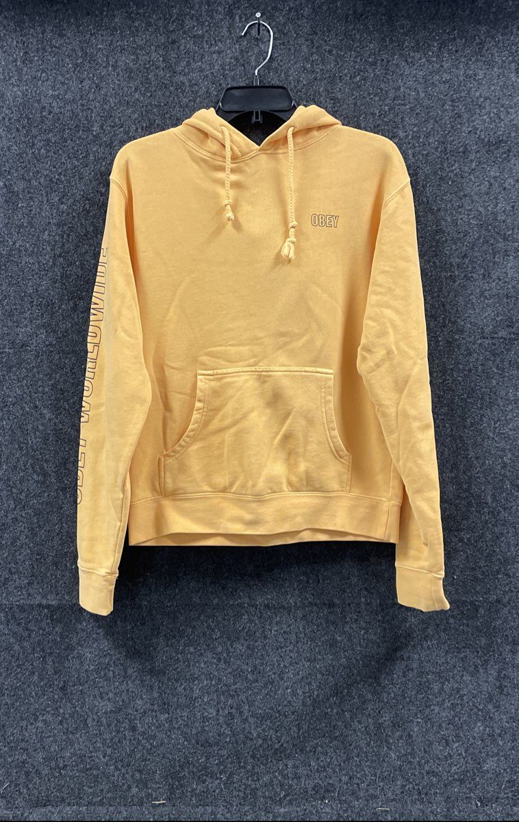 Obey Men's Yellow Worldwide Sleeve Logo Pullover Hoodie Sz M