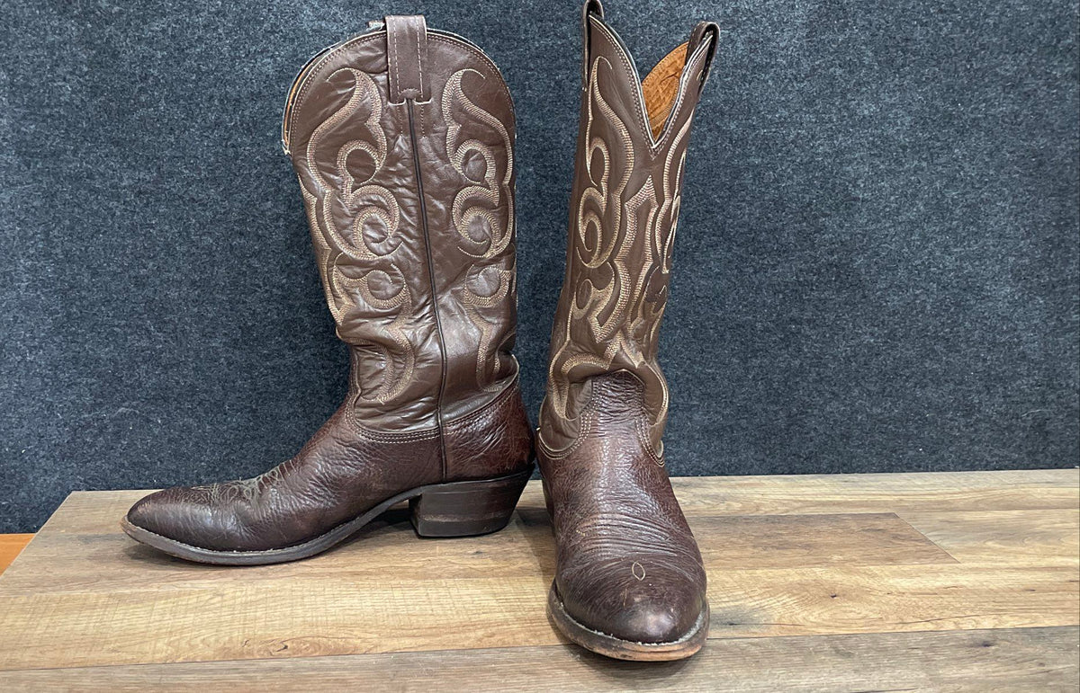 Nocona Brown Leather Western Cowboy Boots Pointed Toe Size 8C