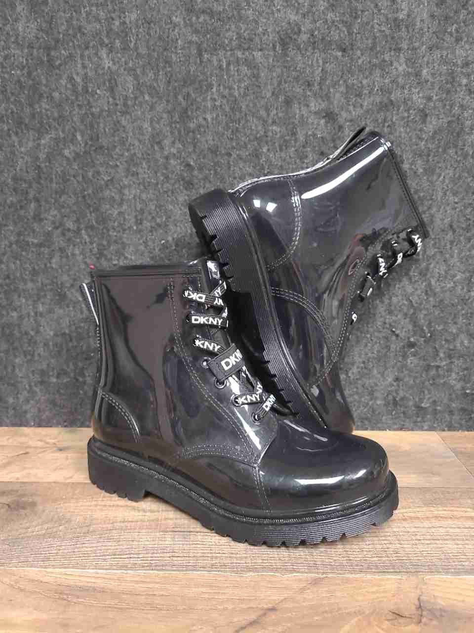 DKNY Tilly Black Patent Combat Boots Women's Size 8M