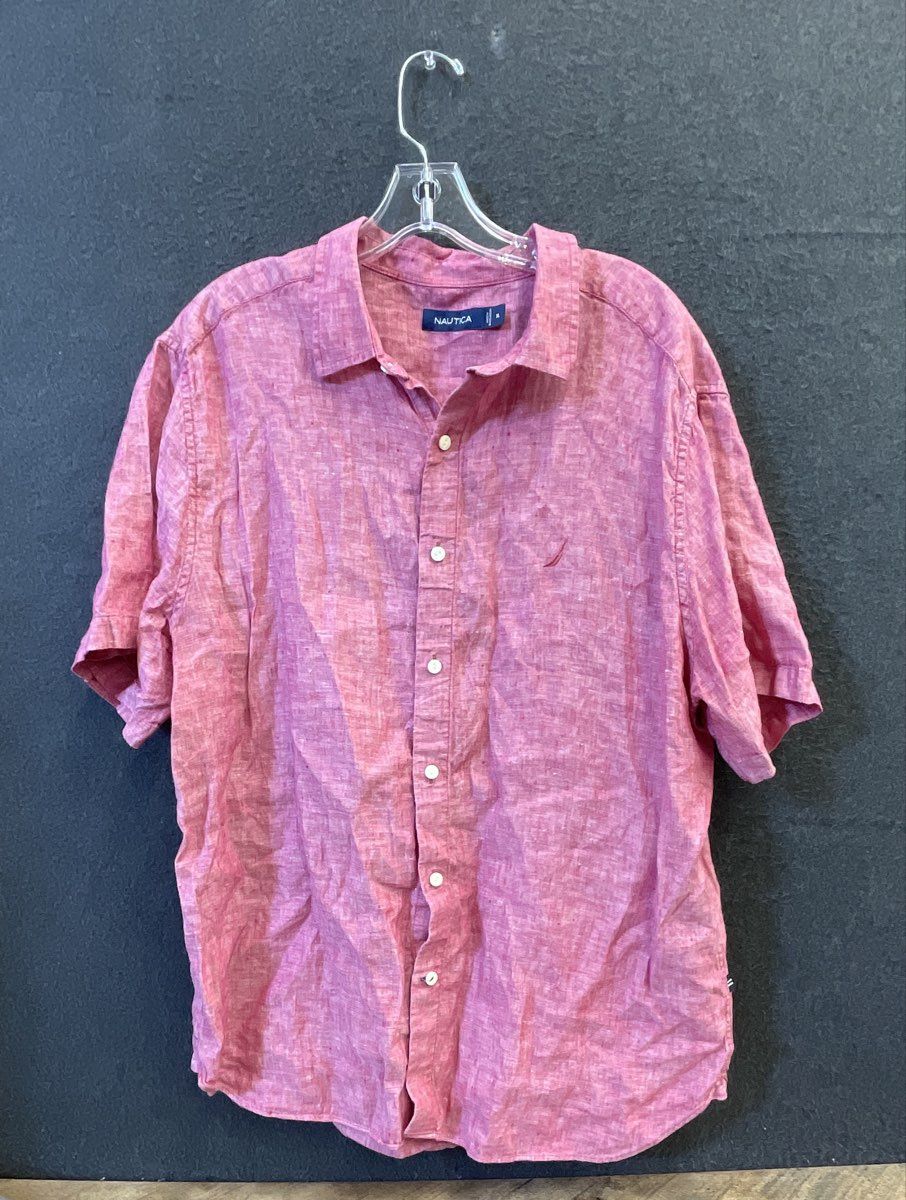 Nautica Men's 100% Linen Short Sleeve Button Down Shirt Red Blue Set of 2 Sz XL