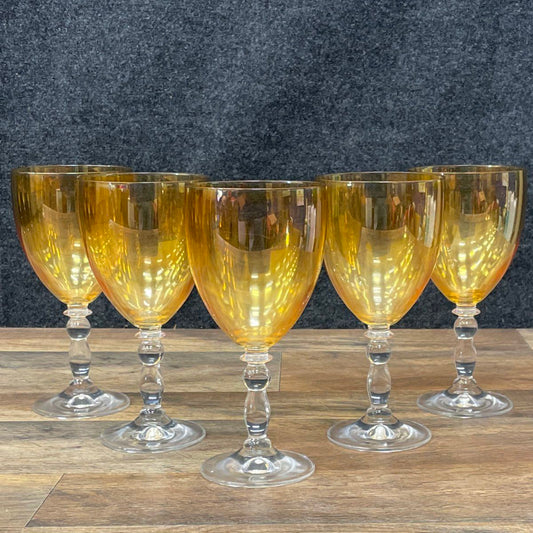 (5) Set of Amber Glass Goblets