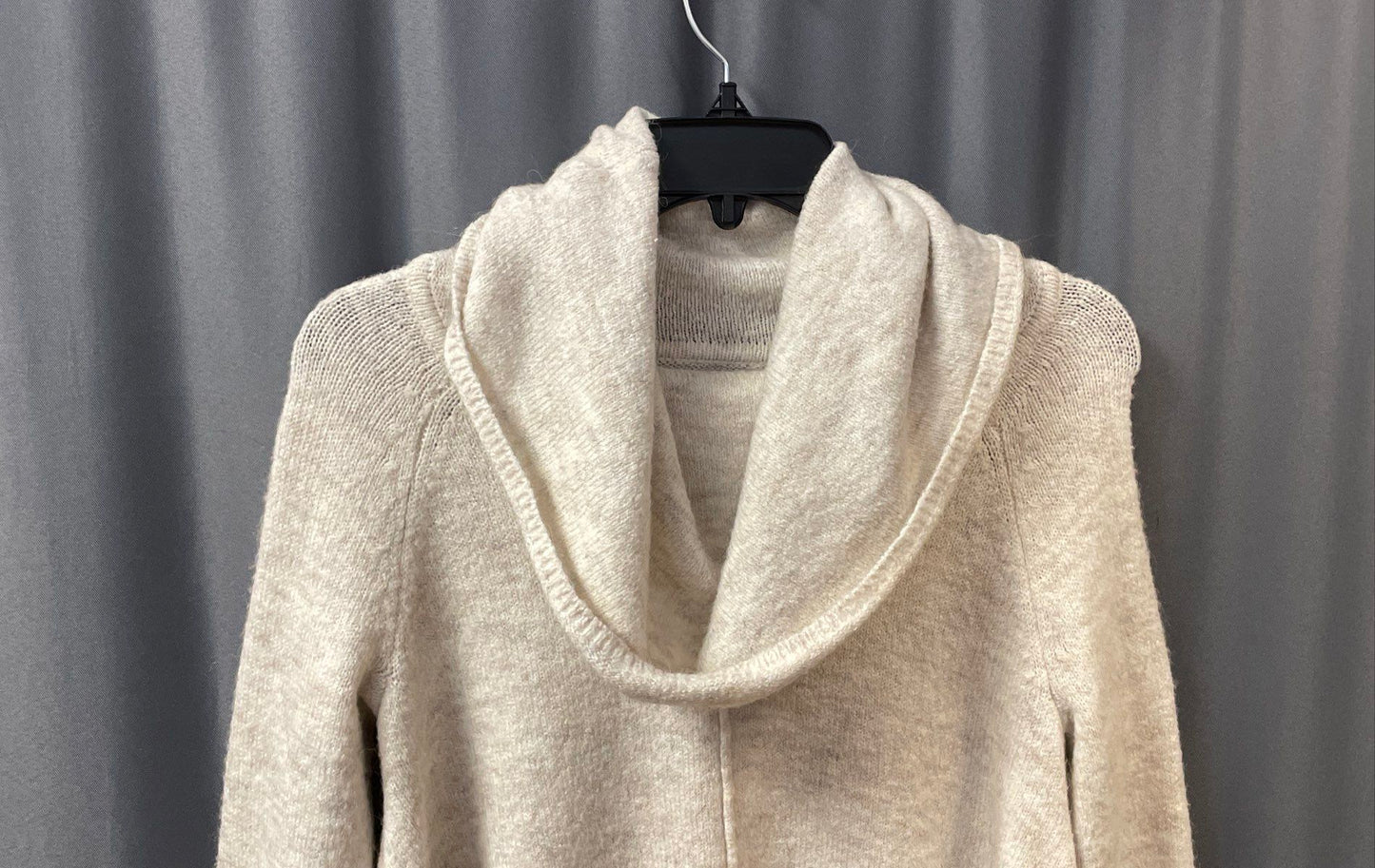 Yet Again Women's Cowl Neck Sweater Cream Oatmeal Alpaca Blend High Low Hem XS