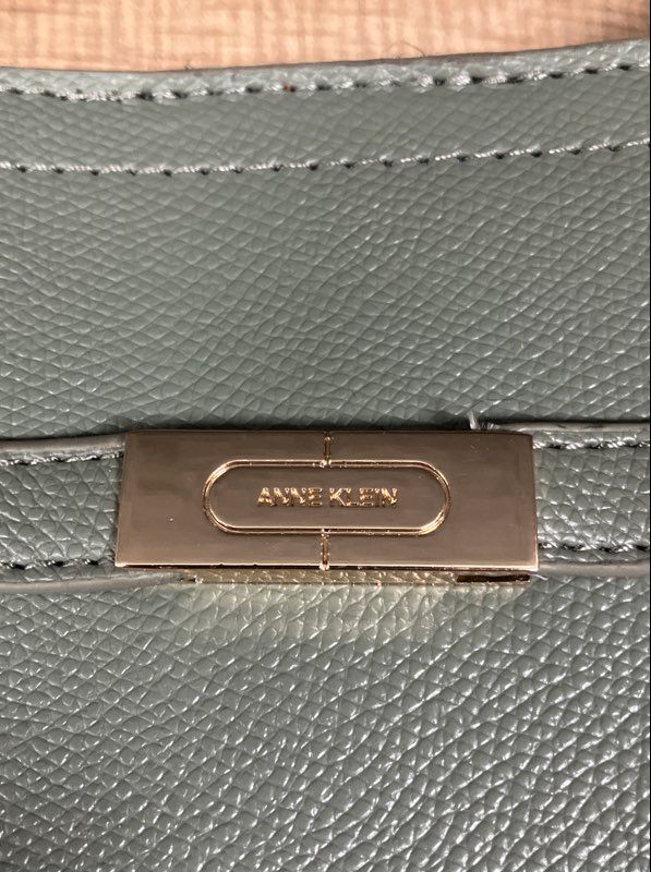 Anne Klein Sage Green Saffiano Satchel Handbag Gold Hardware Crossbody Bag