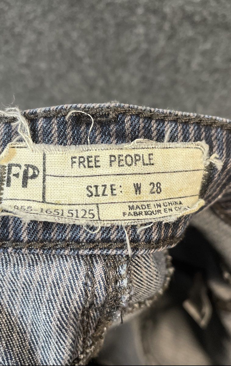 Free People Women's Blue Railroad Stripe Paneled Moto Skinny Pants Size 28