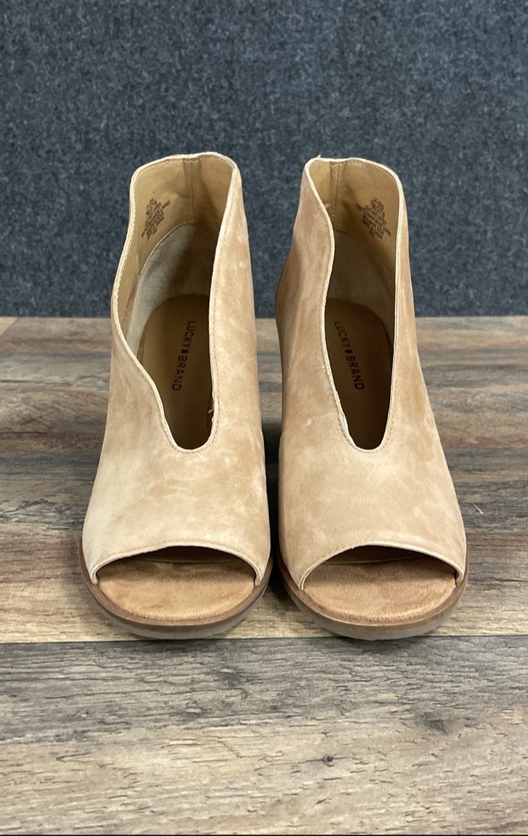 Lucky Brand Joal Tan Suede Open Toe V-Cut Ankle Bootie Size 7