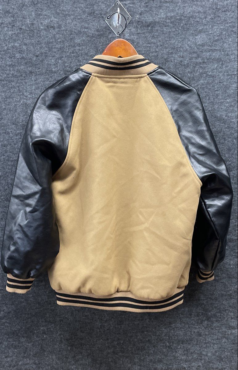 Wild Fable Women's Brown Black Faux Leather Sleeve Bomber Letterman Jacket XS