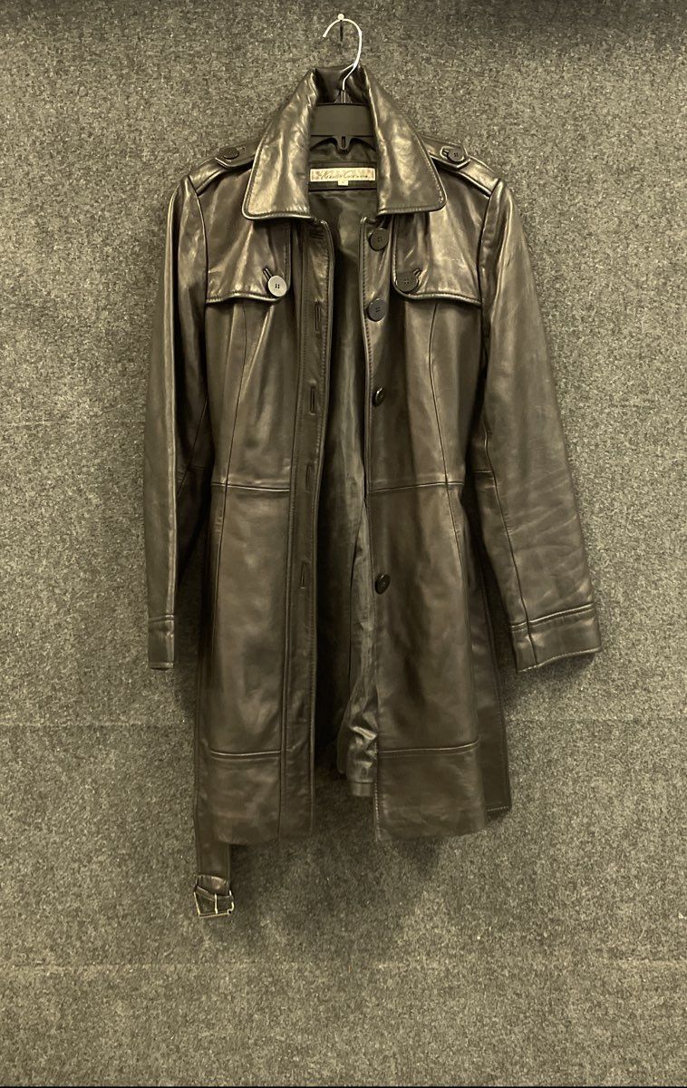 Kenneth Cole New York Women's Black Leather Trench Jacket Belted Sz M