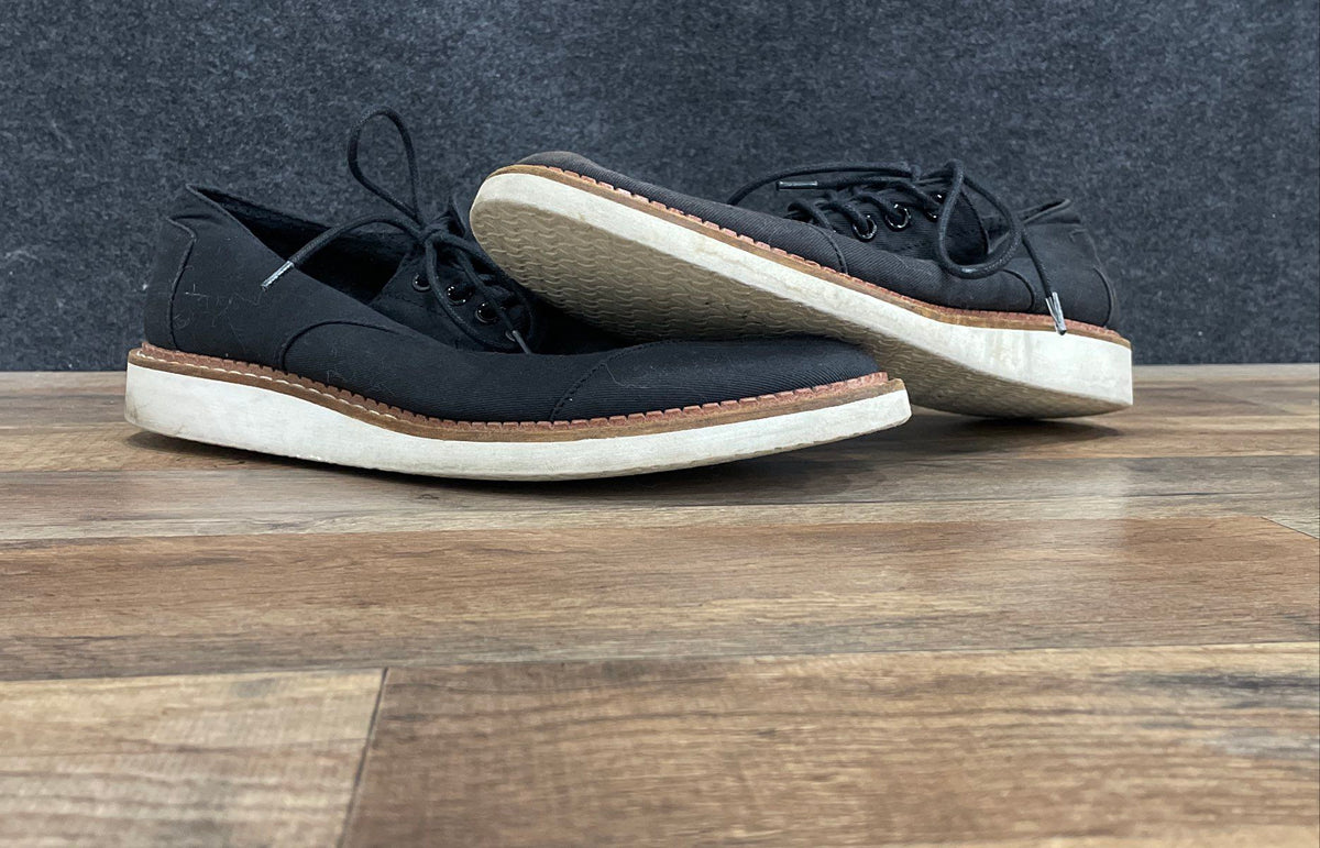 Toms Black Canvas Cap Toe Oxford Casual Lace Up Shoes Men's Size 8.5