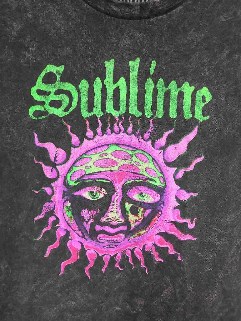 Sublime Men's T-Shirt Black Mineral Wash Neon Sun Graphic Size L